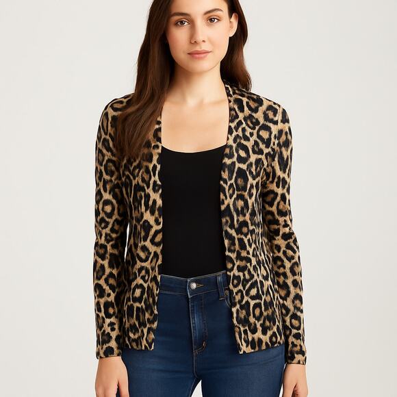 LOFT Leopard Print Semi-Sheer Open Front Cardigan – Size Medium - Picture 3 of 6
